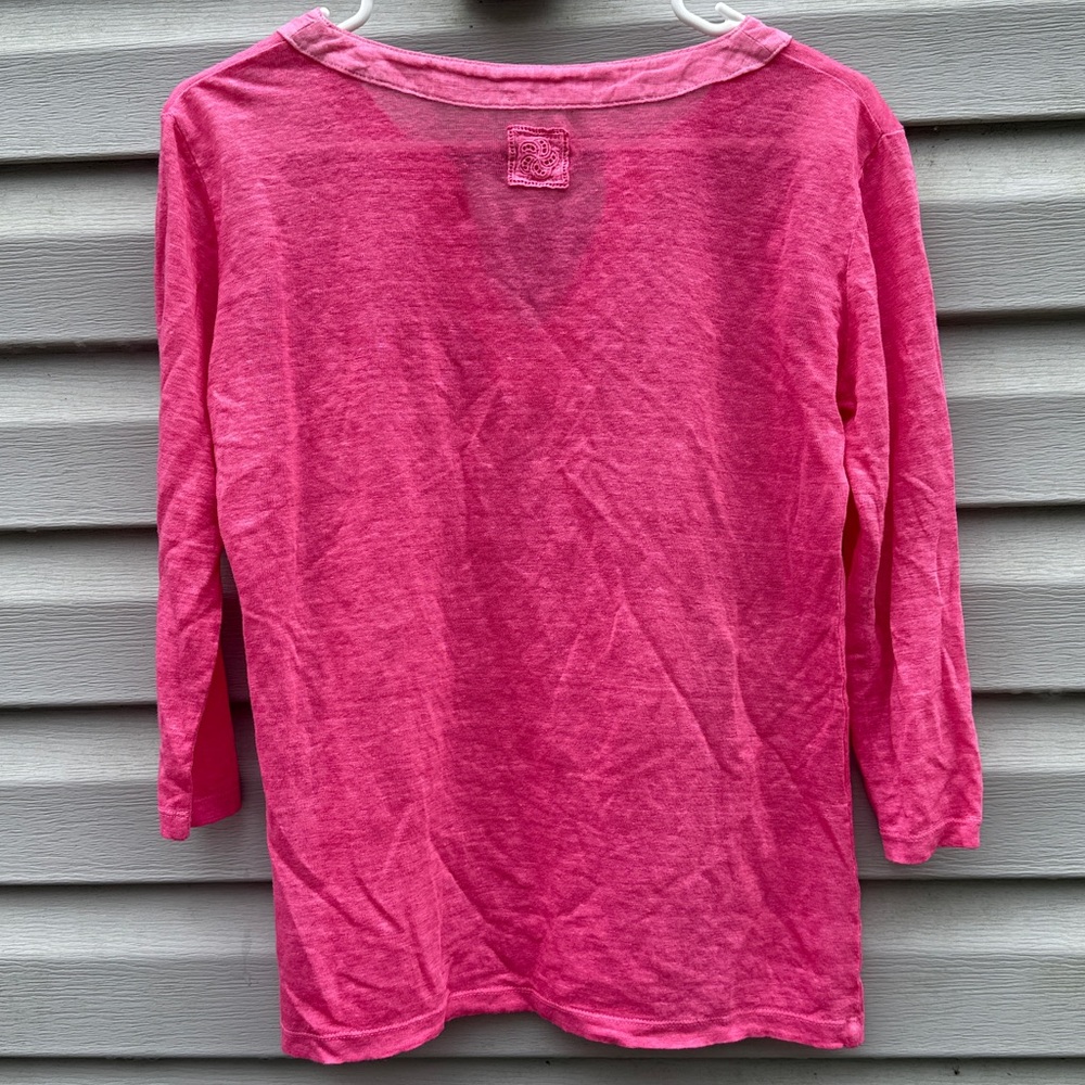 120% Lino | Pink Linen 3/4 Sleeve Blouse size Small - Picture 6 of 6
